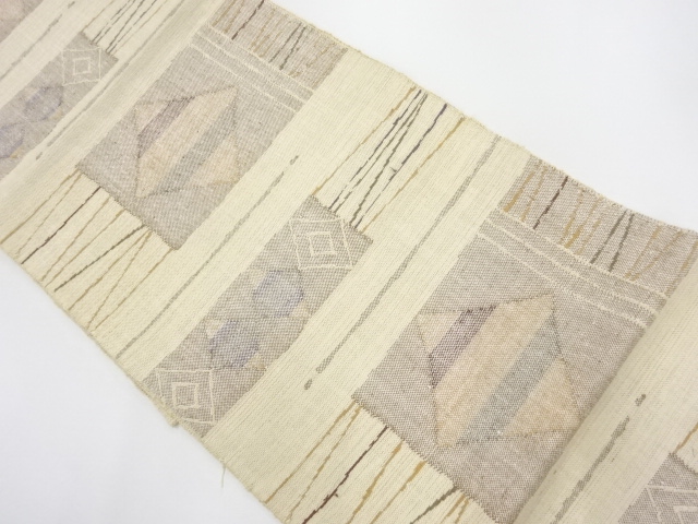 リサイクル　手織り真綿紬横段に菱模様織り出し名古屋帯